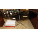 A Merrow Associates modern design chrome table with smoked glass top