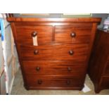 A Victorian mahogany chest fitted two short and three long drawers with knob handles on plinth base.