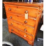 A pitch pine early 20th century chest of four draws