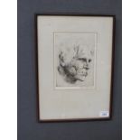 Ethel Dawson, original etching depicting portrait profile of a man, pencil signed lower right,