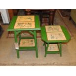 A pair of bamboo tables with decoupage decoration and a mirror (3)