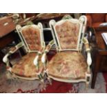 A set of three 20th Century Continental open armchairs, and two matching side chairs,