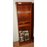 A pair of inlaid yewood bookcases with open shelves on plinth base