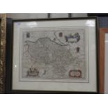 An 18th century map of Flintshire in ebonised frame