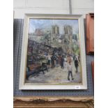 An oil on canvas Paris street scene