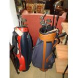 Two golf bags and a quantity of golf clubs