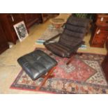 A Wesk Hofa Ingmar relling flex chair and ottoman chocolate brown leather