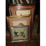 A collection of framed and glazed prints,