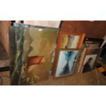 A large collection of canvases and others