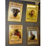 A set of four David Sheppard b1929 African animal posters , all signed.