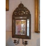 A 19th century girandole mirror with rectangular plate and gilt metal twin branch sconce