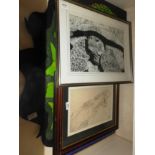 A boxed collection of prints and picture