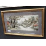 A Japanese silkstudy of a woodland scene