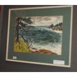 A signed watercolour coastal scene, sign