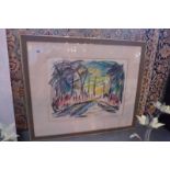 A watercolour landscape indistinctly signed lower right framed and glazed