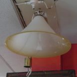 A vintage 1960s / 70s opaque glass and brass hanging light of flared form