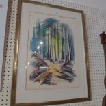 A watercolour wooded landscape indistinctly signed lower right framed and glazed