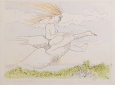 Pauline Bewick (Modern, Irish School) a limited edition print, entitled 'Woman and Goose' 19/65,