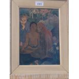 A Gauguin print laid to canvas of three