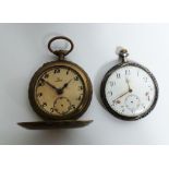 Two Omega pocket watches, one with silver Art Nouveau niello case