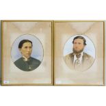 A pair of mid 19th Century school oval watercolour portraits of Mr and Mrs Burtonshaw, glazed and