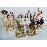 A mixed collection of various Staffordshire 19th Century figures, various subjects, Death of Nelson,