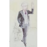 A set of four satirical signed pencil sketch caricatures of politicians, to include examples of