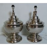 A large contemporary pair of chrome table lamps of Campagna urn form (2)