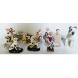 A collection of porcelain figures including Rosenthaal dog