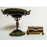 An unusual 19th Century agate and white metal centrepiece with turquoise detail and an agate gilt