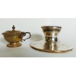 A silver capstan inkwell of large proportions and a silver mustard pot