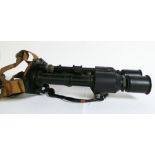 A pair of vintage military nightvision binoculars, a 19th Century writing slope and a pair of