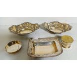 A collection of silver baskets, silver inkwell and silver pin tray