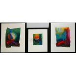 A set of three contemporary mixed media gilt heightened prints, 'Ember I' and 'Ember II' pencil