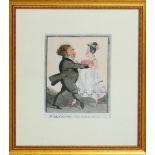 A 20th Century hand-coloured cartoon print, depicting a waltzing couple, 'Vide Wilson's Rooms'