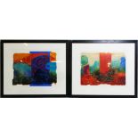 A pair of contemporary mixed media gilt heightened prints, 'Ember I' and 'Ember II' pencil signed