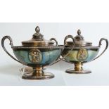 A fine quality pair of silver twin handled tureens, with oval putti cartouche, 1300g, London,