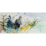 A large watercolour of tropical plants, signed by the artist in pencil lower right, mounted,