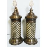 A pair of Islamic design pierced satin brass table lantern lamps (2)