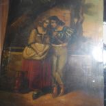 A 19th century Continental school oil on metal panel depicting lovers at a water trough,