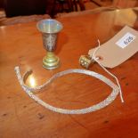A silver Italian necklace together with a gold plated ring and a kiddush cup