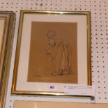 A pencil and chalk study of an elderly lady signed P.J.