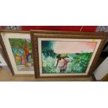 A framed oil on canvas study of the flower harvest, signed 'Sue' and similar