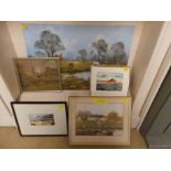 A collection of five original landscape studies in various mediums, all signed by the artists, to