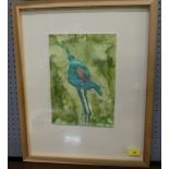 A Contemporary School, signed print of an abstract study of a blue bird, framed and glazed