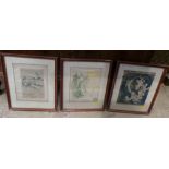 A set of three framed French Art Nouveau cafe prints, provenance Chez Solange Restaurant, along with