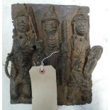 A bronze Benin plaque depicting three King's Guard figures