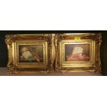 A pair of oils on board depicting still life studies in gilt frames