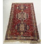 A very fine antique Soumak rug, the triple medallion and all over bird design on an abrashed