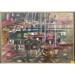 Original 20th Century artwork on canvas of a harbour scene, signed by the artist and dated '65, in a